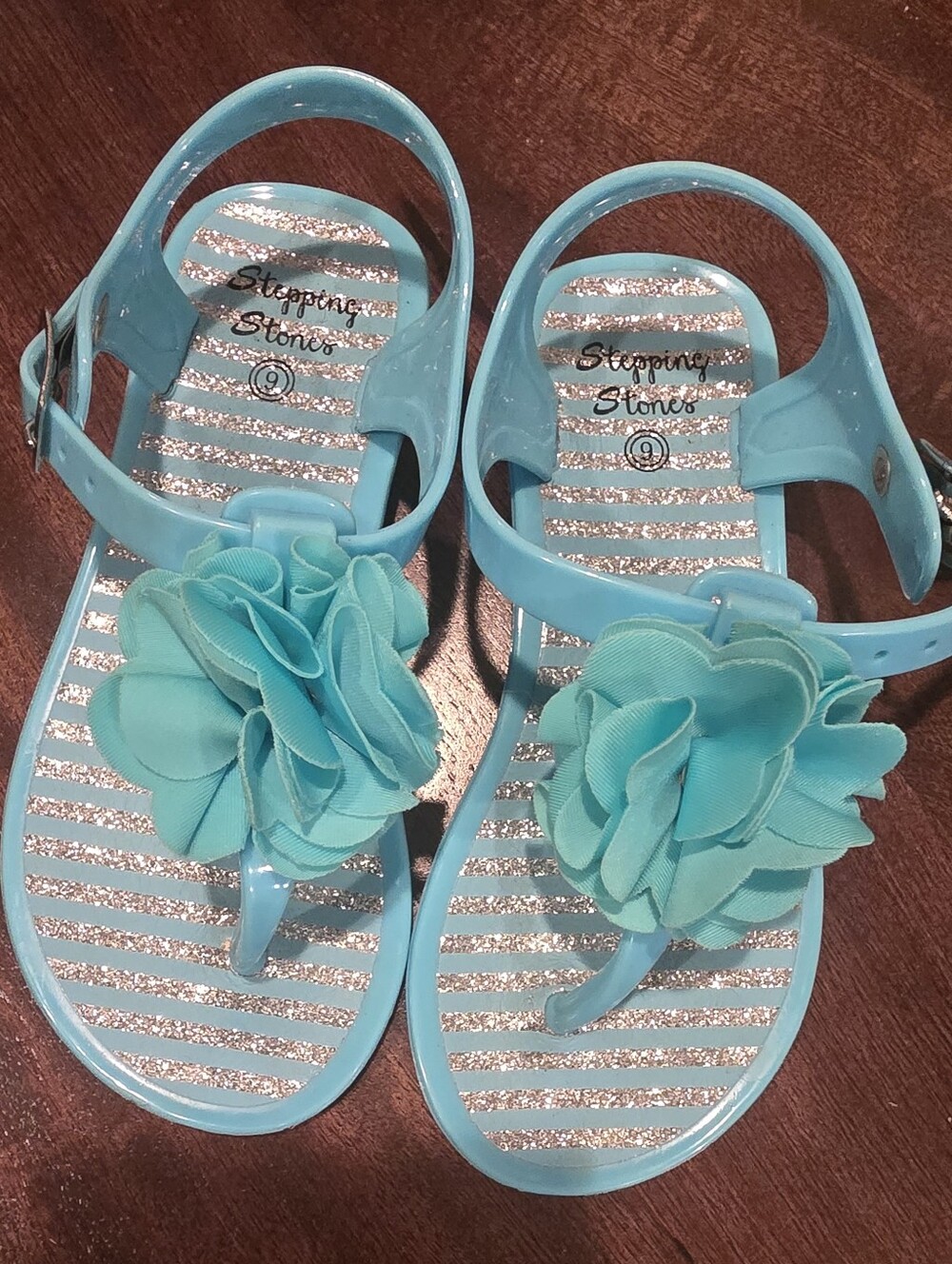 Girls Teal Floral Jelly Sandals Size 9